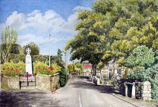 Old village street and War memorial